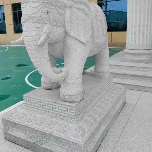 池州 白麻花岗岩动物异形石雕-大象