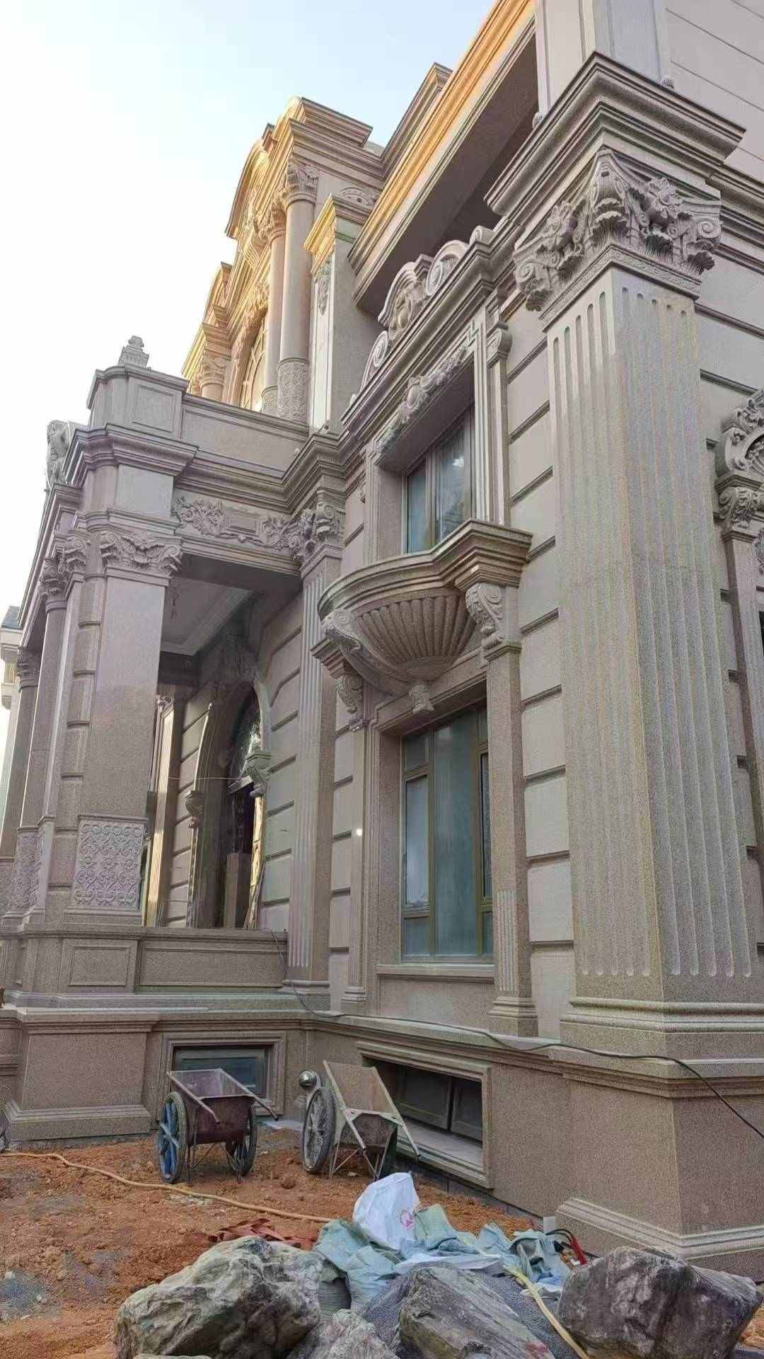 池州 黄金麻花岗岩光面别墅外墙干挂施工完成