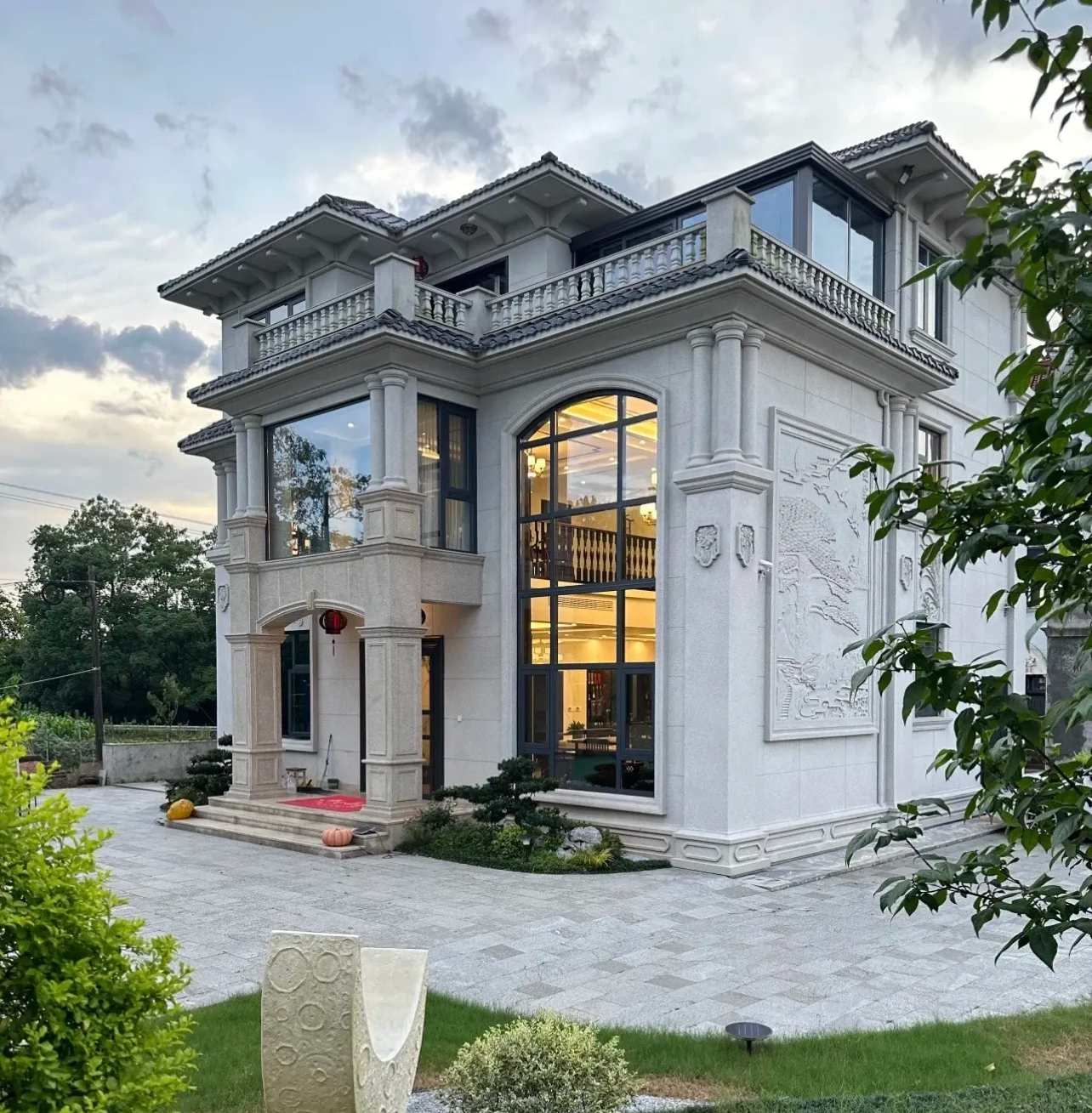 池州 白麻花岗岩私人别墅干挂石材豪华定制