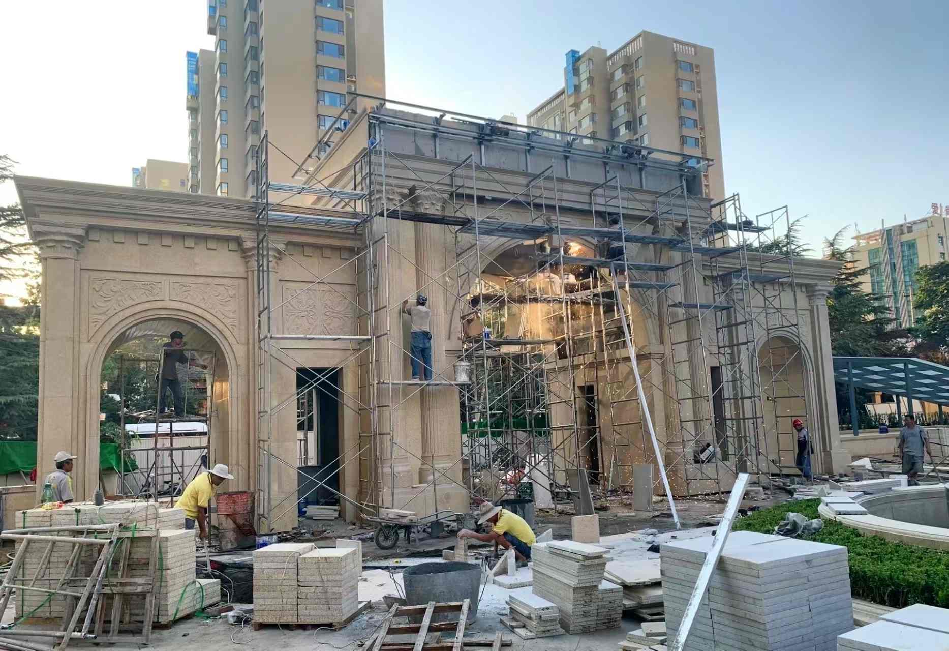 池州 黄金麻荔枝面花岗岩小区门楼外墙干挂