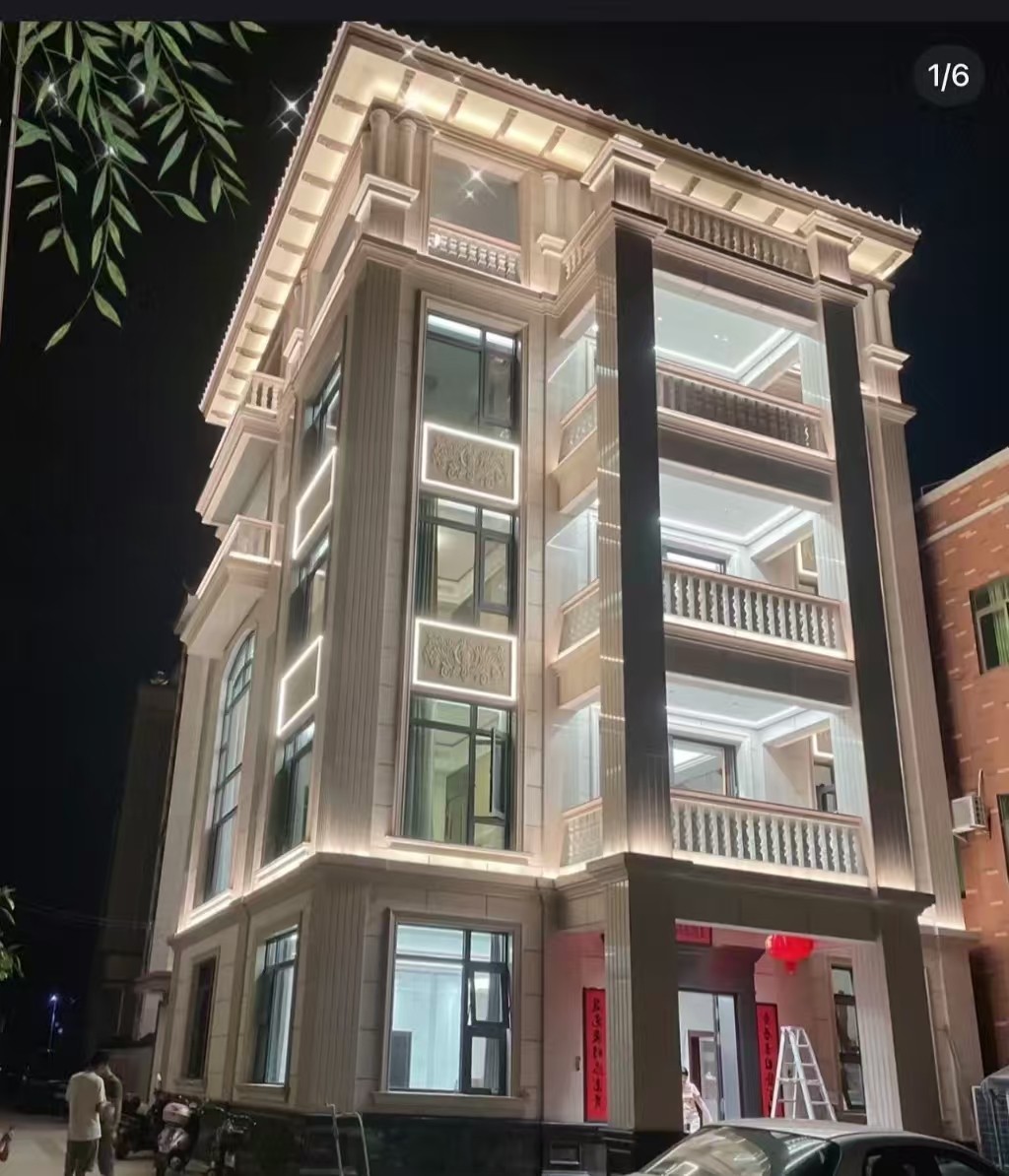 池州 芝麻白花岗岩别墅外墙夜间效果