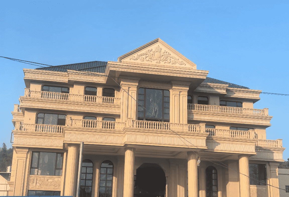 池州黄金麻别墅外墙干挂石材效果示例